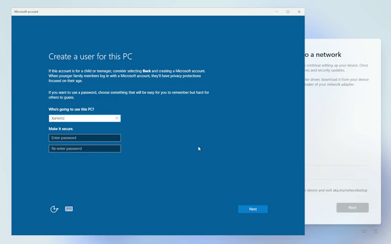 Local Account Setup Screen